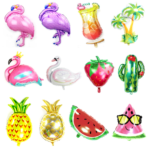 夏威夷主题气球火烈鸟造型菠萝西瓜铝膜气球水果生日婚庆铝膜气球