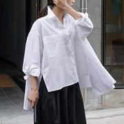 春秋装白色衬衫女韩版宽松大码斗篷型长袖不规则，衬衣时尚上衣