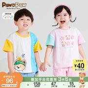 PawinPaw卡通小熊童装夏男女宝宝短袖T恤立体小花装饰
