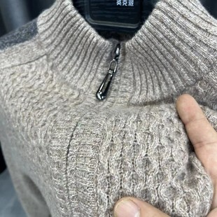 羊毛衫百分百纯羊毛拉链领加厚保暖冬季高领毛衣中年男针织羊毛衫