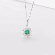 宝创集0.65克拉18k金翠绿色祖母绿公主方形，钻石吊坠围镶豪镶项链