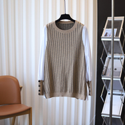 秋冬韩系设计小众条纹假两件针织衫减龄撞色毛衣女 cxx26a10