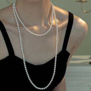 多种戴法长款珍珠项链正圆强光，施家珍珠毛衣链，多层轻奢高级感法式