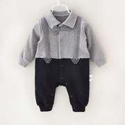 两三四个月男宝宝婴儿衣服套装满月百天男孩连体衣新生儿