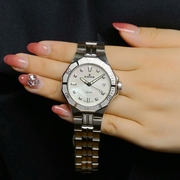 瑞士edox时尚复古女士镶钻贝母盘石英手表，delfin系列防水钢带