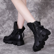 软皮黑色马丁靴2021秋季新流行女靴英伦风靴子女个性款厚底单靴