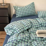 ins绿色色织格子水洗，棉床上四件套全棉纯棉文艺，1.5m1.8米被套床单