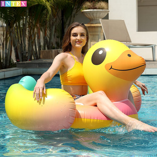 儿童水上大黄鸭充气游泳池漂浮玩具冲浪坐骑小黄鸭子火烈鸟游泳圈
