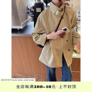 ianmoka 2024春季韩系设计感斗篷风衣女小个子宽松休闲外套