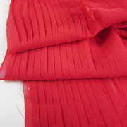 服装布料大红色风琴，百褶压皱珍珠雪纺半身长连衣裙，面料10.5