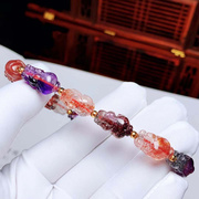 魅晶天然原矿水晶晶体通透紫红发顺发雕刻貔貅单圈手链