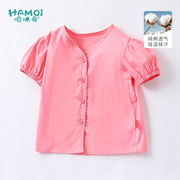 宝宝夏季女童衬衫婴儿，小中童洋气纯棉短袖衬衣，泡泡袖外穿上衣
