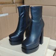 超高跟性感魅力夜店时装靴2024出口英国单女靴(单女靴)防水台粗跟短靴潮