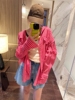 智研 韩国夏季防晒时尚洋气随性设计红格子长袖简约中长款衬衫女