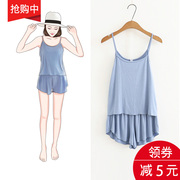 2023韩版夏季性感吊带短裤，睡衣女薄两件套大码甜美家居服套装