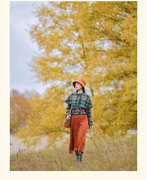 理想三旬女装秋冬法式复古绿色格子呢大衣斗篷两件套短款上衣外套