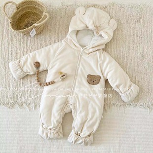 婴儿棉衣服冬装连体衣，加厚秋冬季套装新生儿，夹棉哈衣宝宝保暖棉服