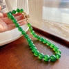 高品质12mm绿玉髓项链玻璃体，正阳绿帝王绿媲美翡翠串珠项链银扣