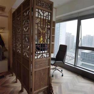 中式做旧屏风客厅实木隔断装饰可折叠移动仿古花格屏风办公室玄关