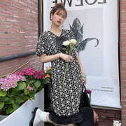 LASS LIZ原创宽松法式连衣裙设计师蕾丝花边蝴蝶结黑色长裙泡泡袖