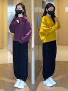 简约风运动套装女春秋韩版圆领宽松卫衣，慵懒风休闲时尚两件套