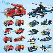 .男孩子积木拼装玩具直升飞机5岁6以上简单7礼物8小盒拼图消防车
