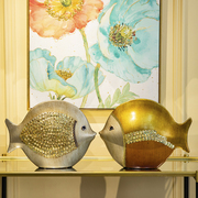高档欧式摆件创意家居装饰品陶瓷工艺品情侣鱼客厅酒柜电视柜摆件
