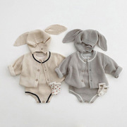 新生儿衣服秋冬婴儿毛衣套装3个月毛衫连体衣1周岁三件套针织衣服