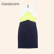 卡莎布兰卡夏季时尚设计师风拼色收身显瘦包臀圆领无袖连衣裙
