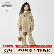 日本LIVHEART女童卫衣卫裤套装秋冬加绒加厚运动两件儿童大童冬季