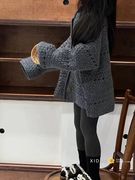 女童毛衣秋2023冬季洋气慵懒风，宽松时髦长袖开衫镂空针织外套