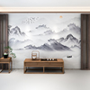 新中式山水风景画墙纸客厅，电视背景墙壁纸水墨淡雅8d壁画影视墙布