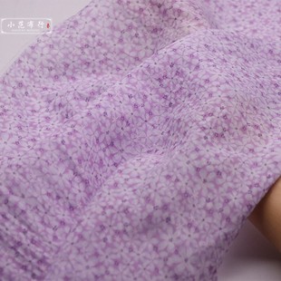 浅紫色小雏菊花朵印花清新欧根纱时装面料蓬蓬裙泡泡袖筋骨感布料