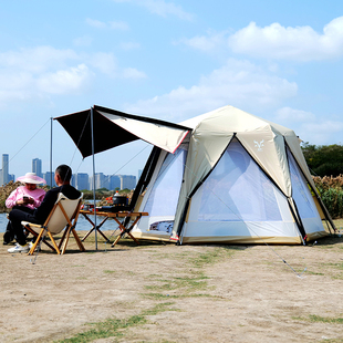 奇牛全自动速开帐篷，2-6人露营加厚黑胶，防雨防紫外线家庭野营帐篷