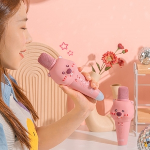 正版loopy粉红海狸可爱露比卡通无线麦克风手机K歌话筒音响一体式