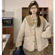 大码女装2024冬季胖mm韩版宽松遮肉娃娃领甜美减龄羊羔毛外套(毛外套)