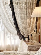 法式浪漫复古洛可可宫廷风，花边棉麻印花窗帘，遮光卧室落地窗飘窗