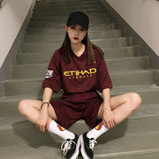 嘻哈足球服套装 韩版个性球衣 宽松大码运动比赛团体服印数字