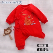 0一3月新生婴儿连体衣服夹棉初生，大红色冬装新年过年喜庆和尚棉服