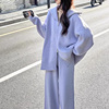 韩版小个子运动服套装女秋冬时尚，简约拉链针织毛衣开衫休闲两件套