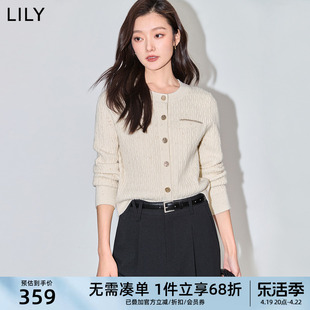 lily2024春女装含绵羊毛都市，通勤浪漫温柔短款修身款针织开衫