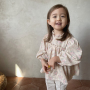女上衣韩国童装秋宝宝小碎花，衬衣婴儿娃娃，衫童秋款甜美花朵立领