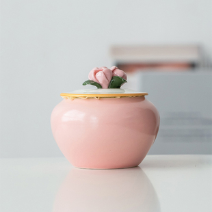 美学好物粉色捏花手工，小茶叶罐密封罐可爱创意，陶瓷防潮储物罐个性