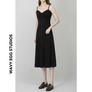 WAVY EGG波浪蛋针织吊带连衣裙女春法式高端垂感显瘦黑色内搭长裙
