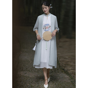 中式禅意茶服女文艺复古中国风女装，2023年旗袍假两件连衣裙夏