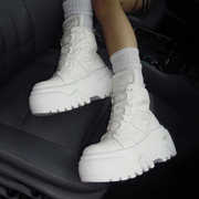 白色高帮老爹鞋女朋克运动休闲鞋，厚底7厘米松糕增高小个子小白鞋