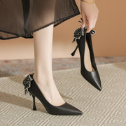 黑色高跟鞋女细跟尖头气质配裙子浅口法式单鞋女2024大码女鞋