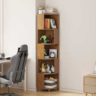 书桌旁小书架置物架落地家用儿童卧室客厅墙边简易书柜子转角实木