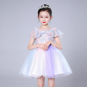 款蓬蓬女童公主连衣裙中大演出服，七彩色花，童装女晚礼服儿童礼服
