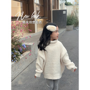 女童打底毛衣2022冬季粉色宝宝针织衫白色儿童上衣洋气水貂绒
